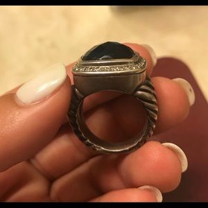 David Yurman Large Black Onyx ring with diamonds